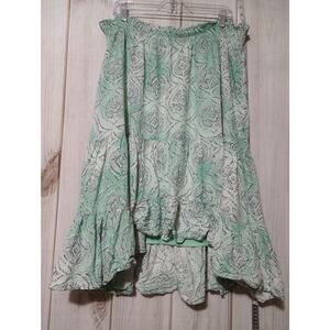 Lauren Conrad Skirt Womens 2X‎ Green White High Low Boho Plus Size Ruffle Hem
